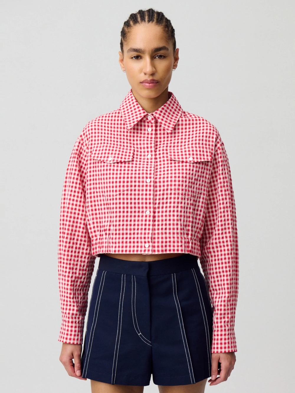 Claudie Pierlot Red Gingham Cropped Shirt Size 36
